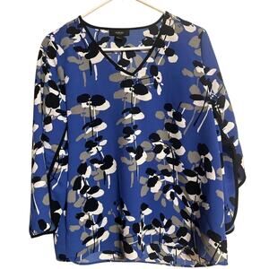 Alfani Blue and Black Print Blouse with Wide Sleeves Size 12 Petite